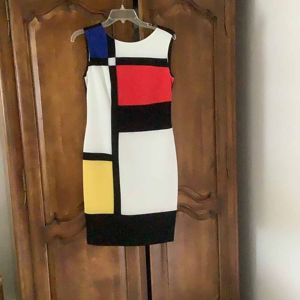 Joseph ribikoff sheath dress in multicolored window print